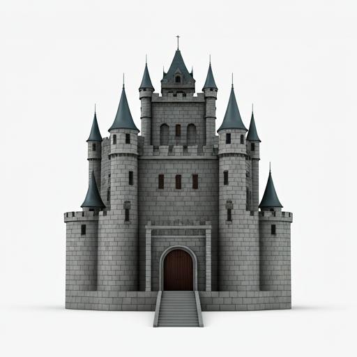 Crystal castle floating on a cloud island with geometric shapes